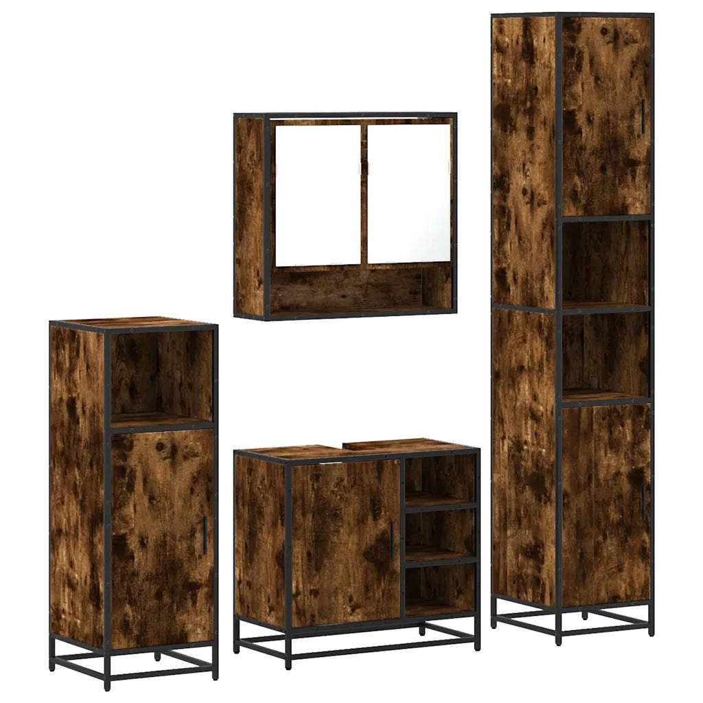 vidaXL Set Mobili da Bagno 4 pz Rovere Fumo in Legno Multistrato