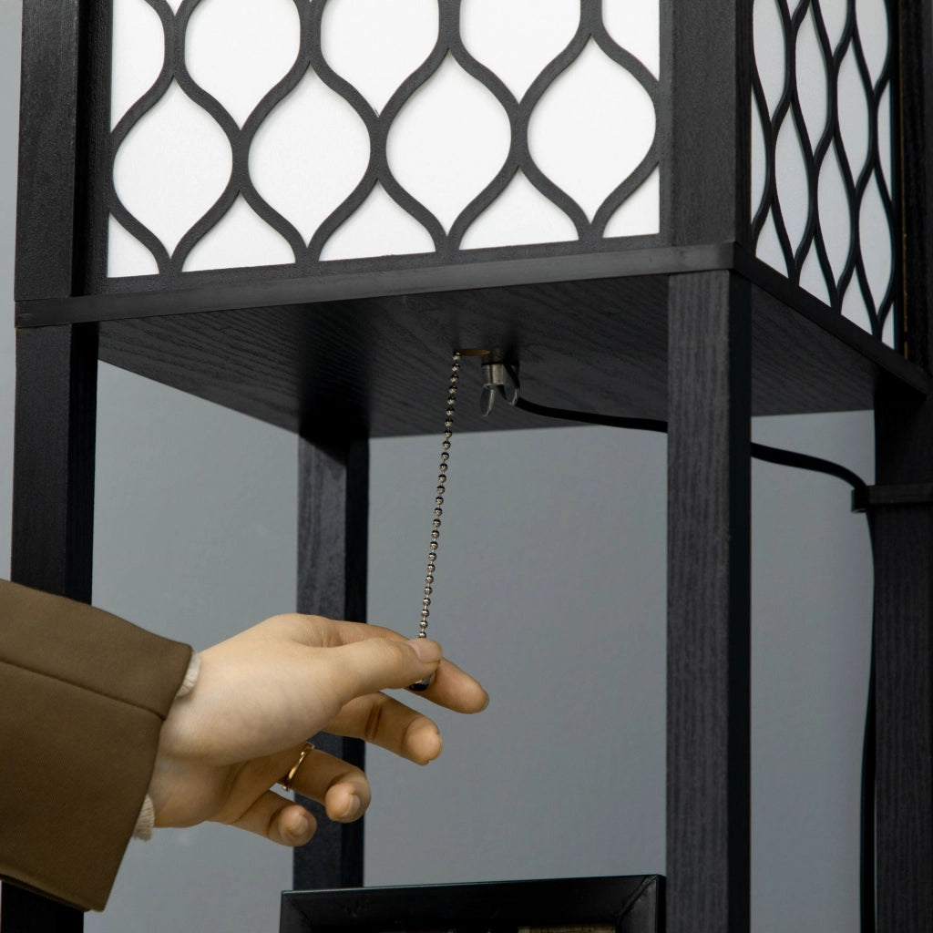 Lampada da Terra a Colonna 26x26x156 cm con 2 Ripiani in MDF e Plastica Nera