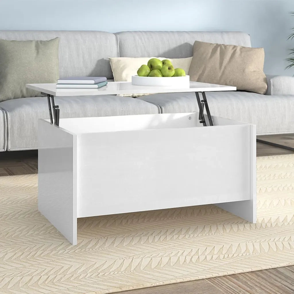 Tavolino Salotto Bianco Lucido 80x55,5x41,5cm Legno Multistrato 809680