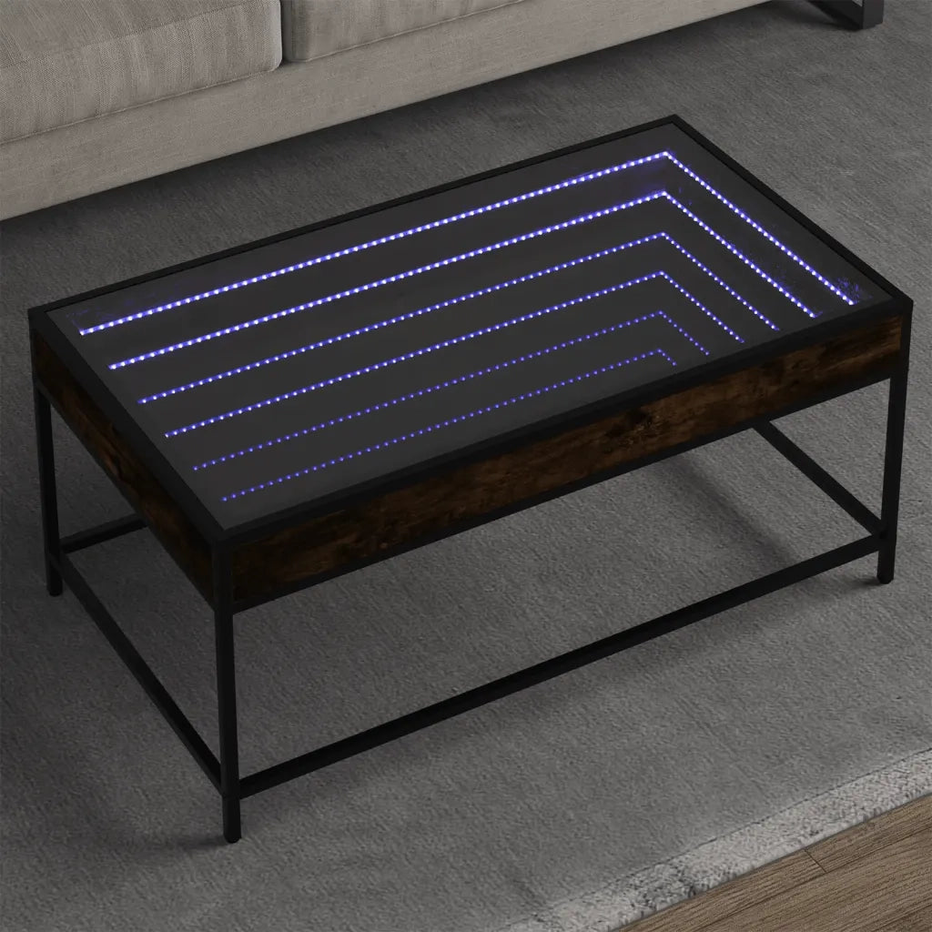 Tavolino da Salotto con LED Infinity-Tavolino da soggiorno Rovere Fumo 90x50x41 cm