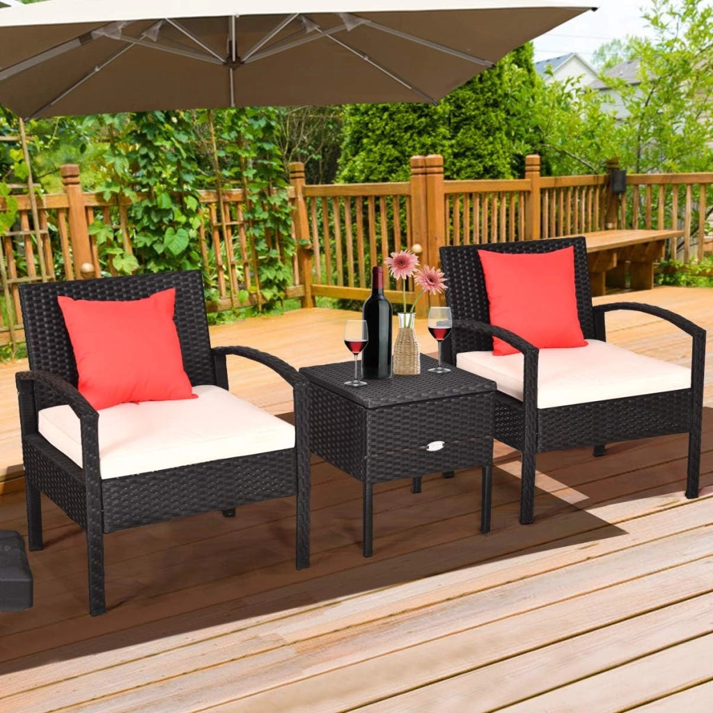 Set di mobili da esterno 3 pezzi, poltrone da giardino in rattan PE e tavolino da caffè, resistenti, con cuscini morbidi rimovibili, per giardino, terrazza, bistrot