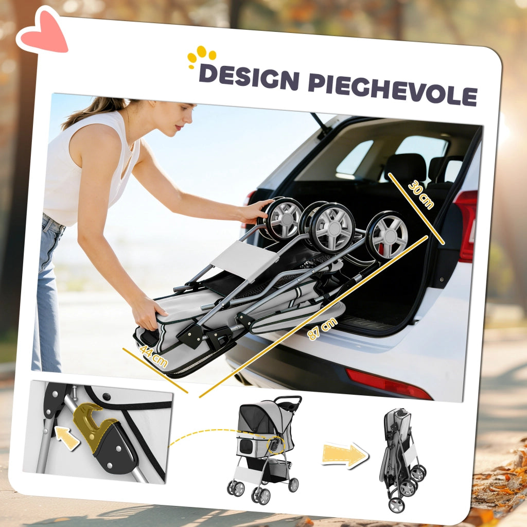 Passeggino per Cani Pieghevole con Copertura ¨C Zephmum ¨C Grigio