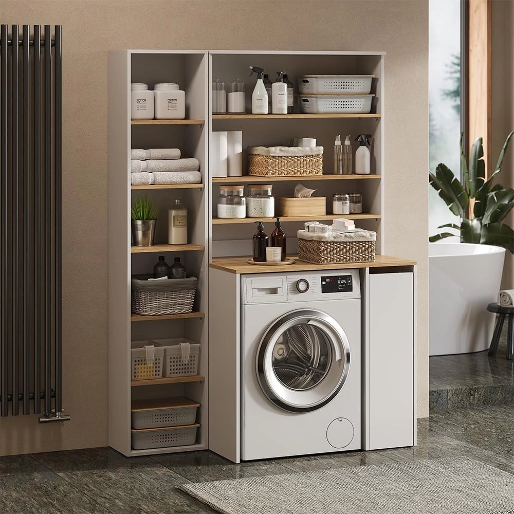 mobile bagno Viktor, Bianco/Artisan, 93.6 x 100.4 cm con ripiani aperti, da montare a parete per spazio aggiuntivo nel bagno