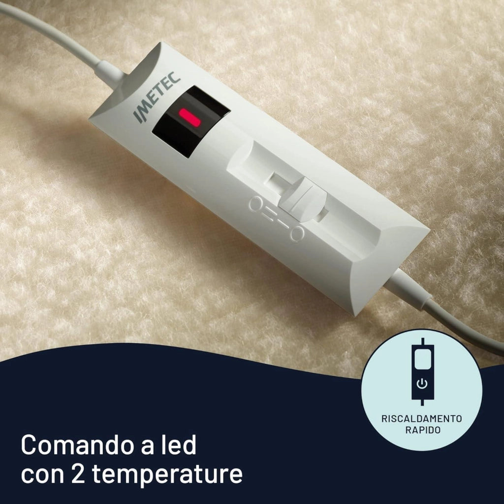 Imetec 16799B Comfort Scaldasonno Singolo 80x150 cm 50% Lana e Merino 2 Temperature ElectroBlock colore Naturale