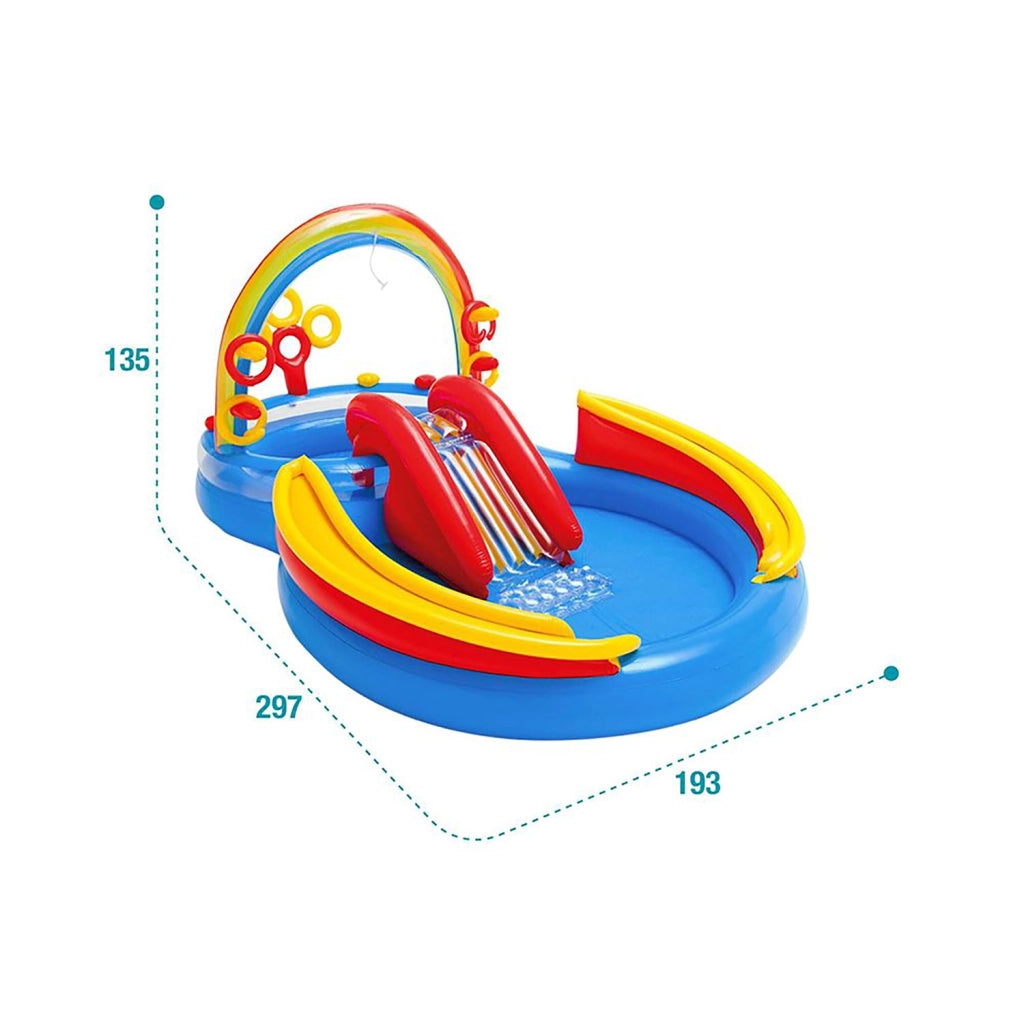 Piscina Gonfiabile per Bambini Arcobaleno 297x193x135 cm Playground con Scivolo e Piscina Multicolore