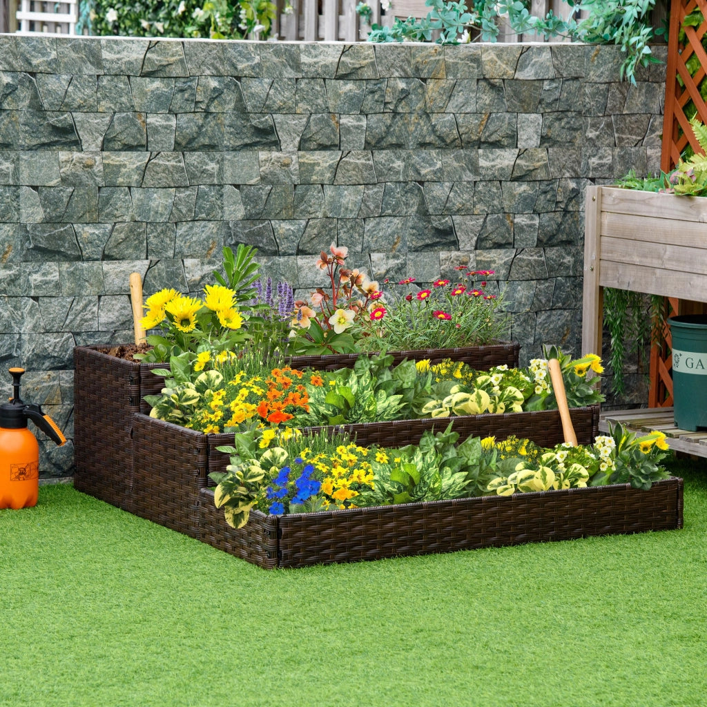 Letto da Giardino a 3 Livelli in Rattan Sintetico ¨C Zephmum ¨C Grigio 120x120x40cm