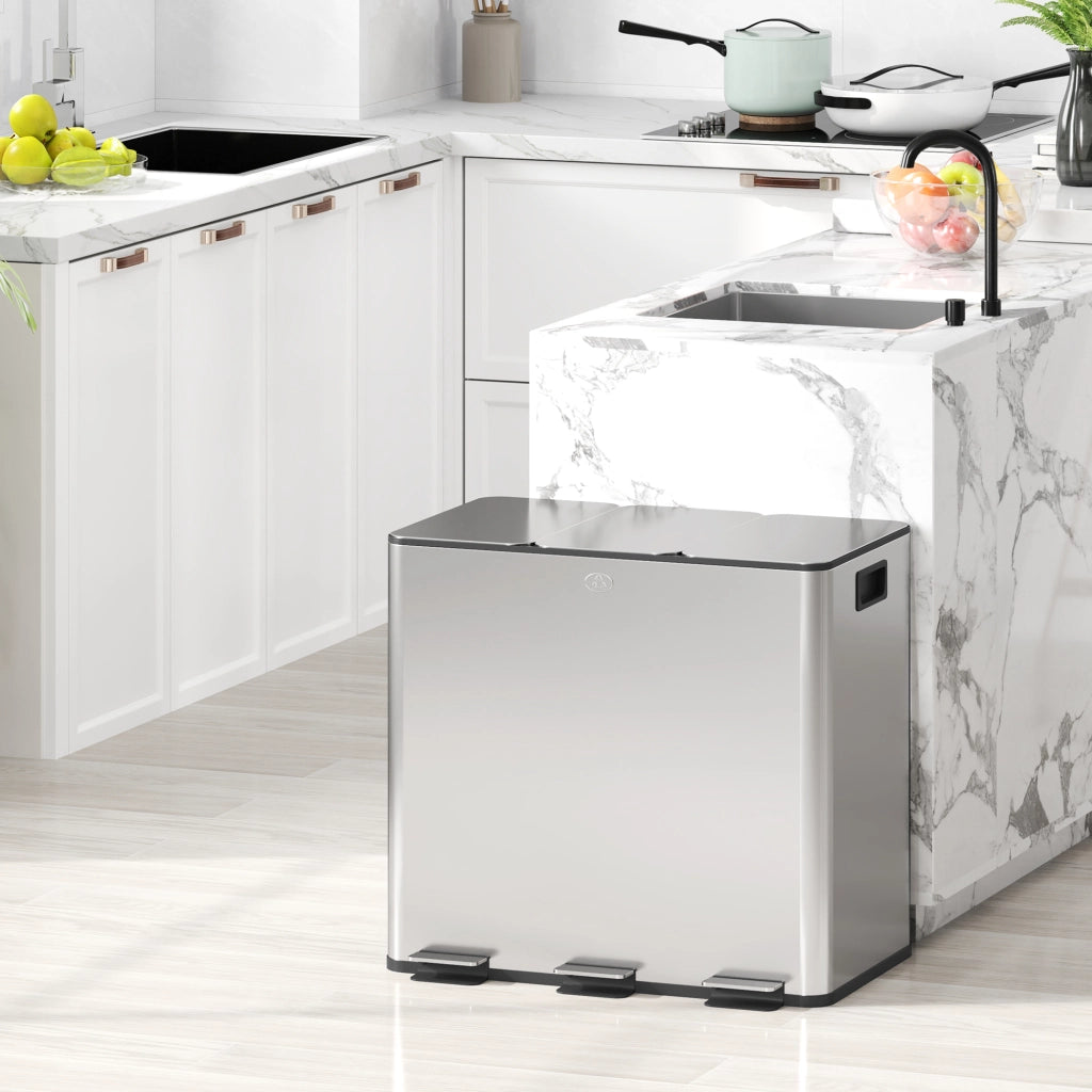 Cestino per rifiuti in acciaio inossidabile con 3 scomparti ¨C zephmum ¨C colore argento