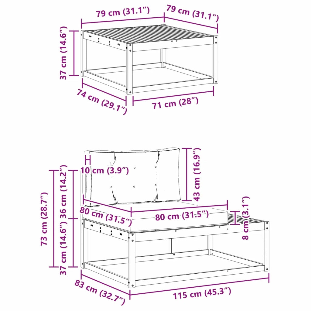 Set di divani da esterno Bianco 79 x 79 x 37 cm Poliestere 3386994