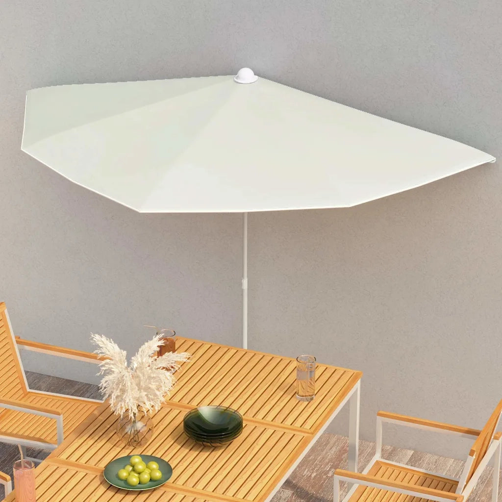 Ombrello | Parasolne Semicircolare da Giardino con Palo 180x90 cm Sabbia