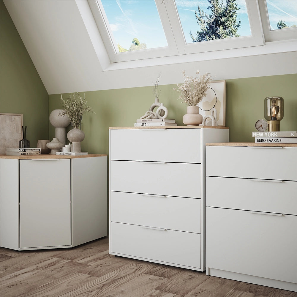 Vicco Credenza Bianco/Sonoma 30 x 83.6 cm con 4x cassetti