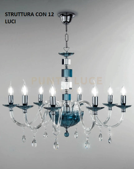 LAMPADARIO LIVIA 12 LUCI OTTANIO- TRASPARENTE E CROMO ATTACCO E14 D.85CM