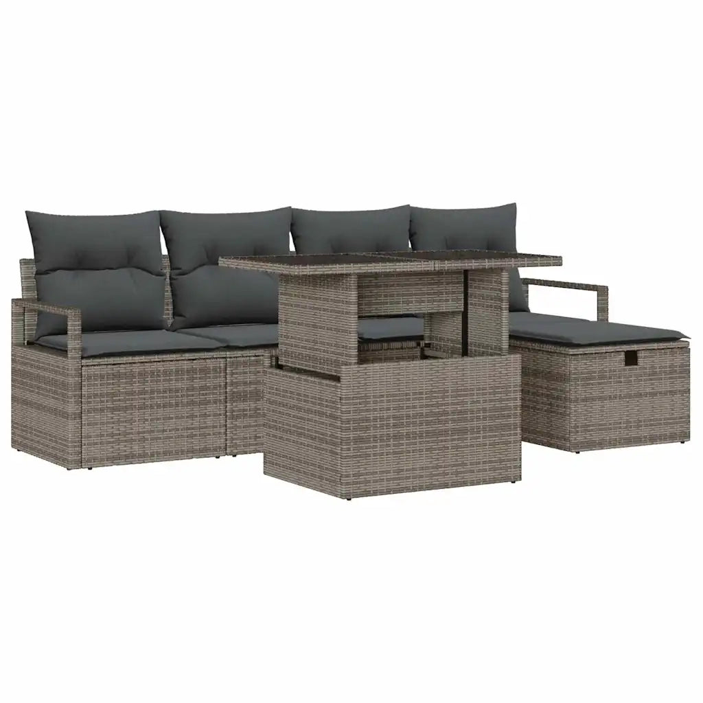 Set Divano da Giardino con cuscino 6 pcs Grigio Poly Rattan