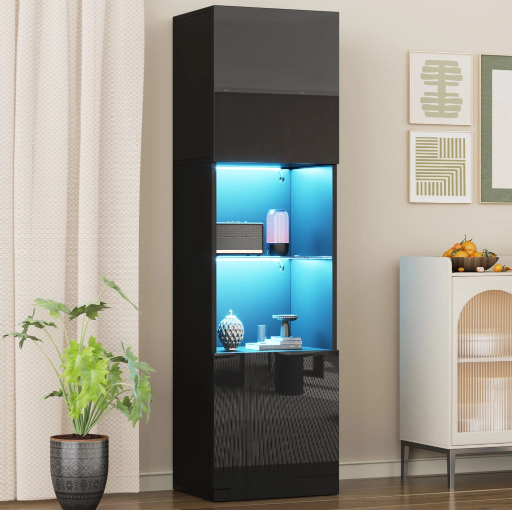 Vetrina alta nera lucida con LED Bluetooth 45x35x160 cm