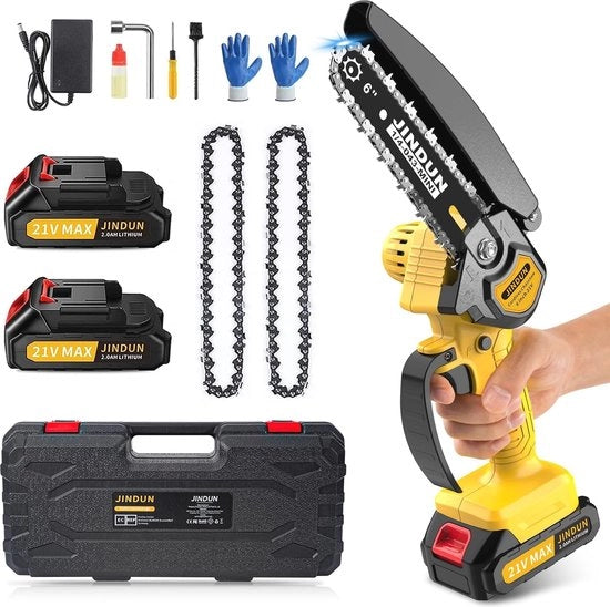 Mini sega a catena batteri 15,2 cm - Sega da giardino compatta e leggera con caricabatterie e catene di riserva