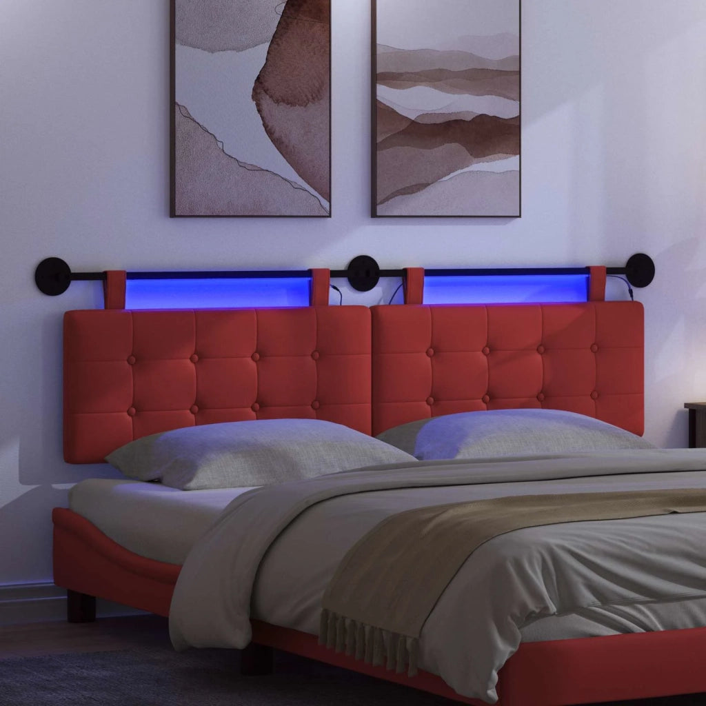 Testiera sospesa Con luce LED Rosso Similpelle