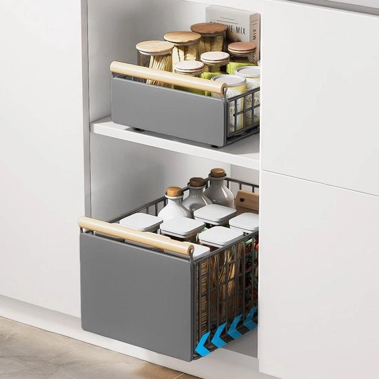 Organizzatore di cassetti pieghevole e estendibile a 2 pezzi con maniglia in legno, organizzatore di cassetti pieghevole per la cucina, mensole di magazzino, spazio di ripostiglio delle ante, tavola di cucina estendibile (Gungray)