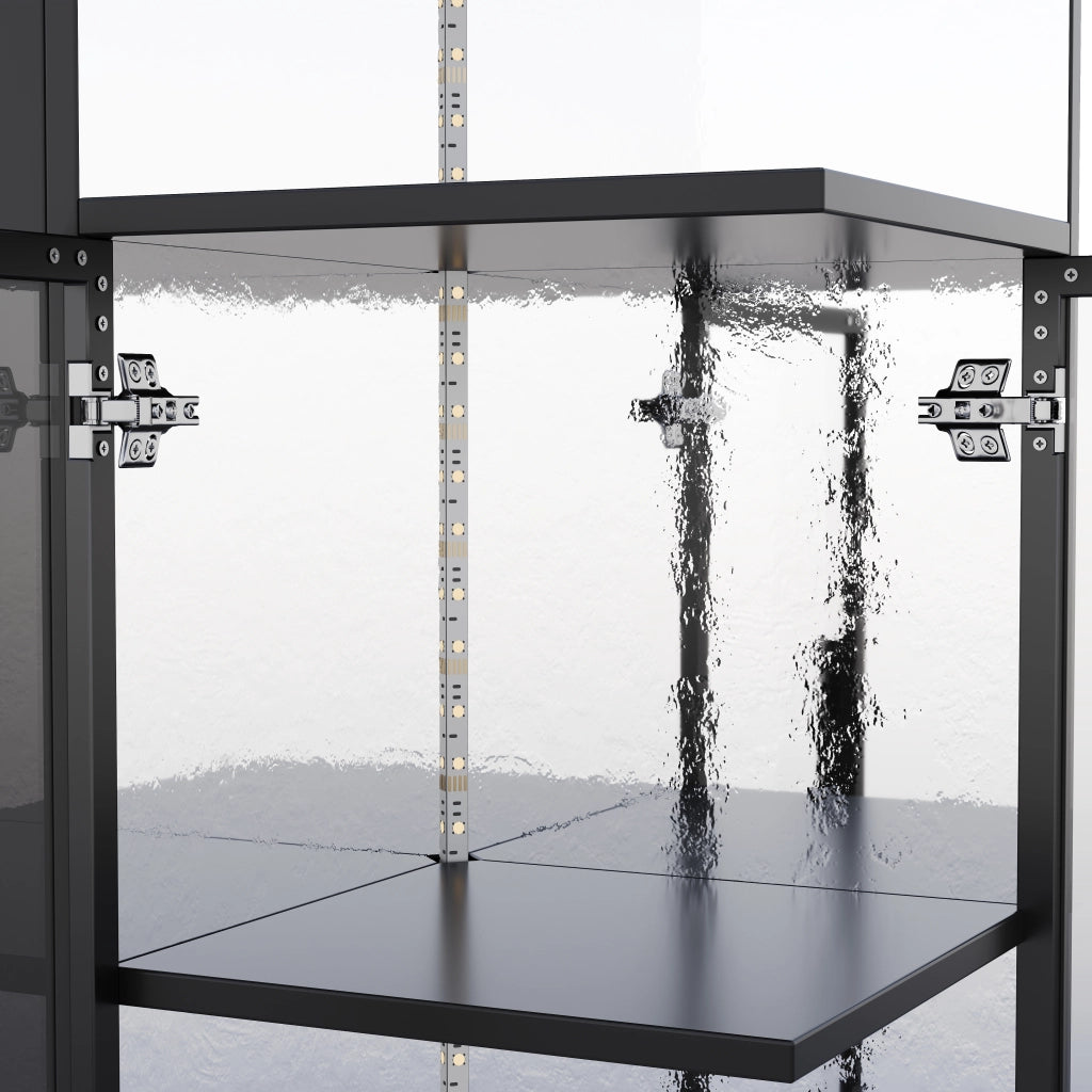 Vetrina in vetro con LED multicolore e armadio laterale estraibile nero 64 × 42 × 112 cm