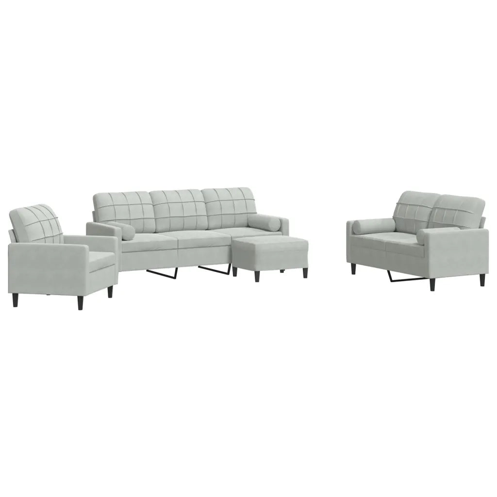 Set di Divani 4 pz con Cuscini e Rinforzi Grigio Chiaro Velluto