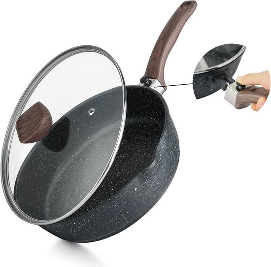 Pentola per Cottura Profonda con Coperchio - Superficie Antiscivolo in Pietra - 28 cm