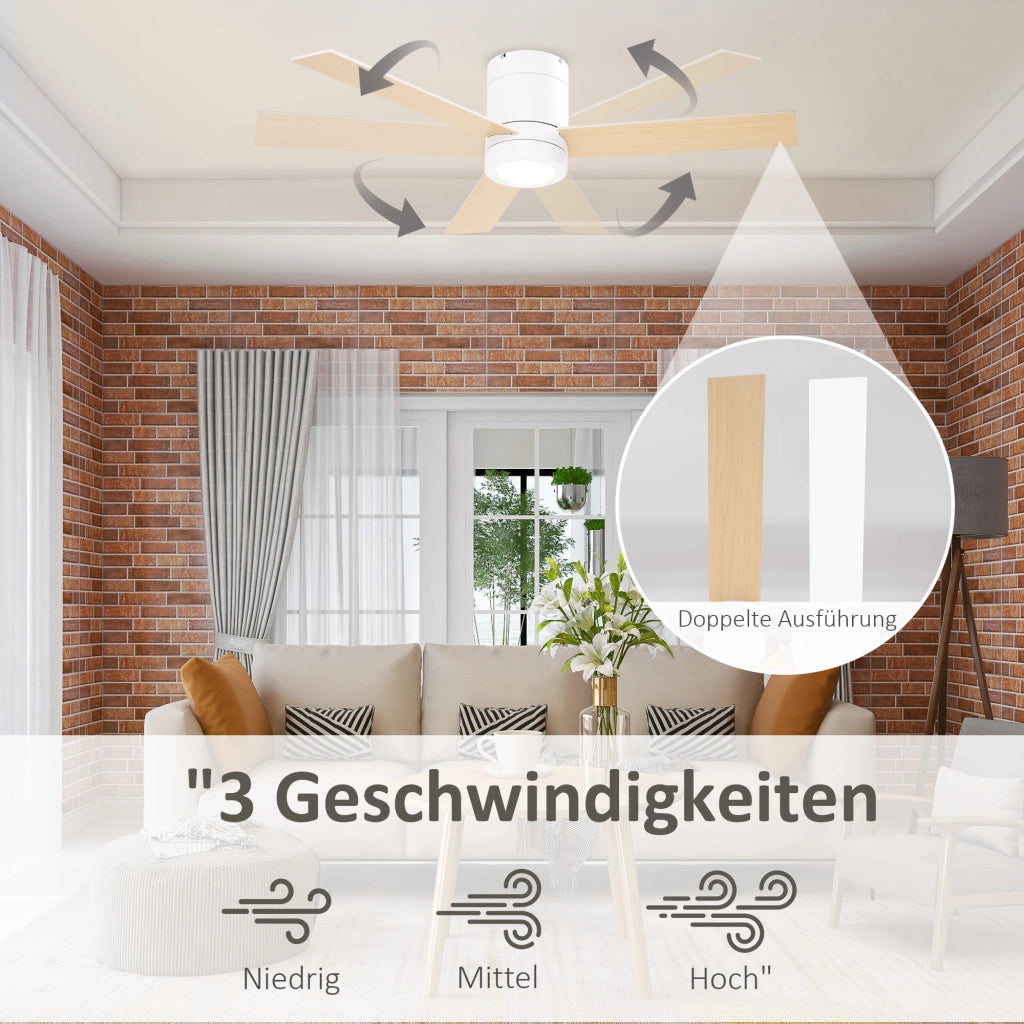 Ventilatore a Soffitto con Luce LED ¨C zephmum ¨C Bianco+Legno Naturale