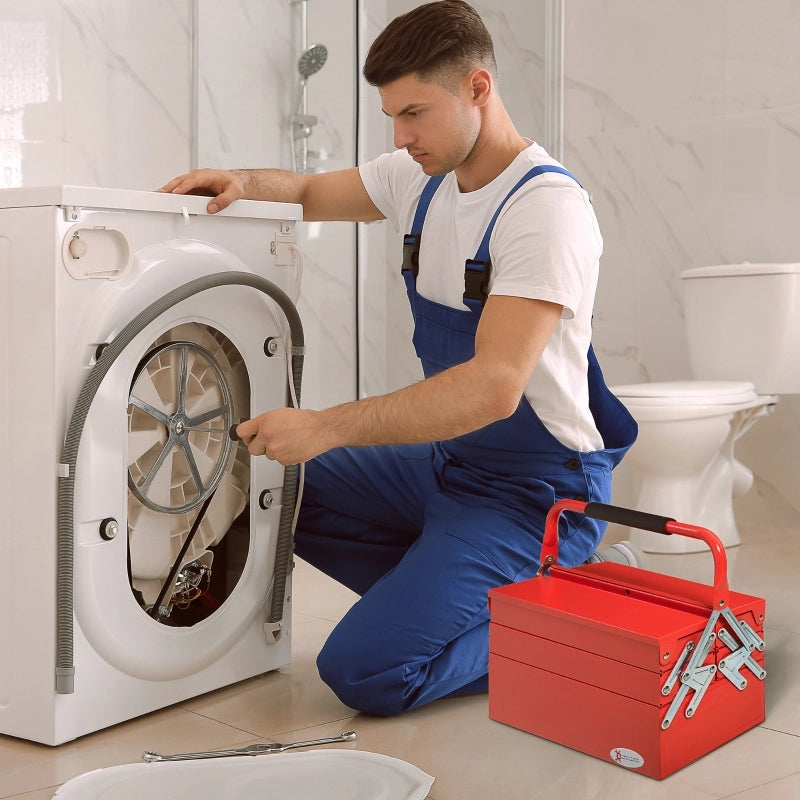 Cassetta portautensili pieghevole a 3 livelli con 5 scomparti, acciaio inox rosso, 45 x 20 x 34,5 cm