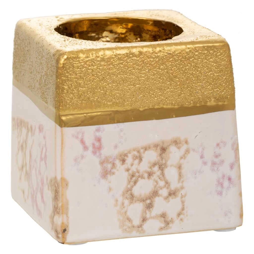 Portacandele in ceramica dorata 7x7x7h