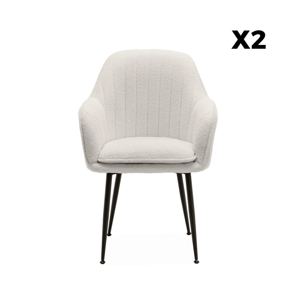 Set 2 poltrone bouclé, gambe in metallo, bouclé bianco