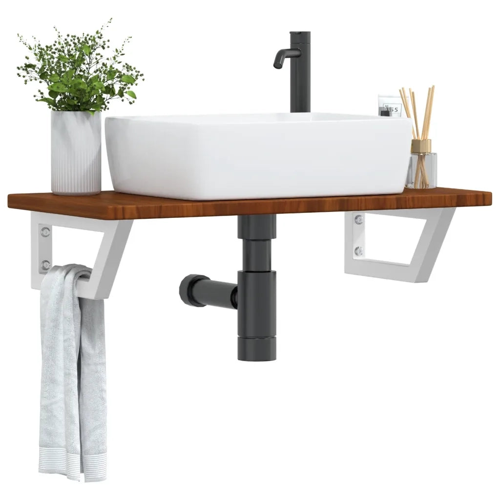Ripiano a Parete per Lavabo in Acciaio e Massello di Rovere 3302346
