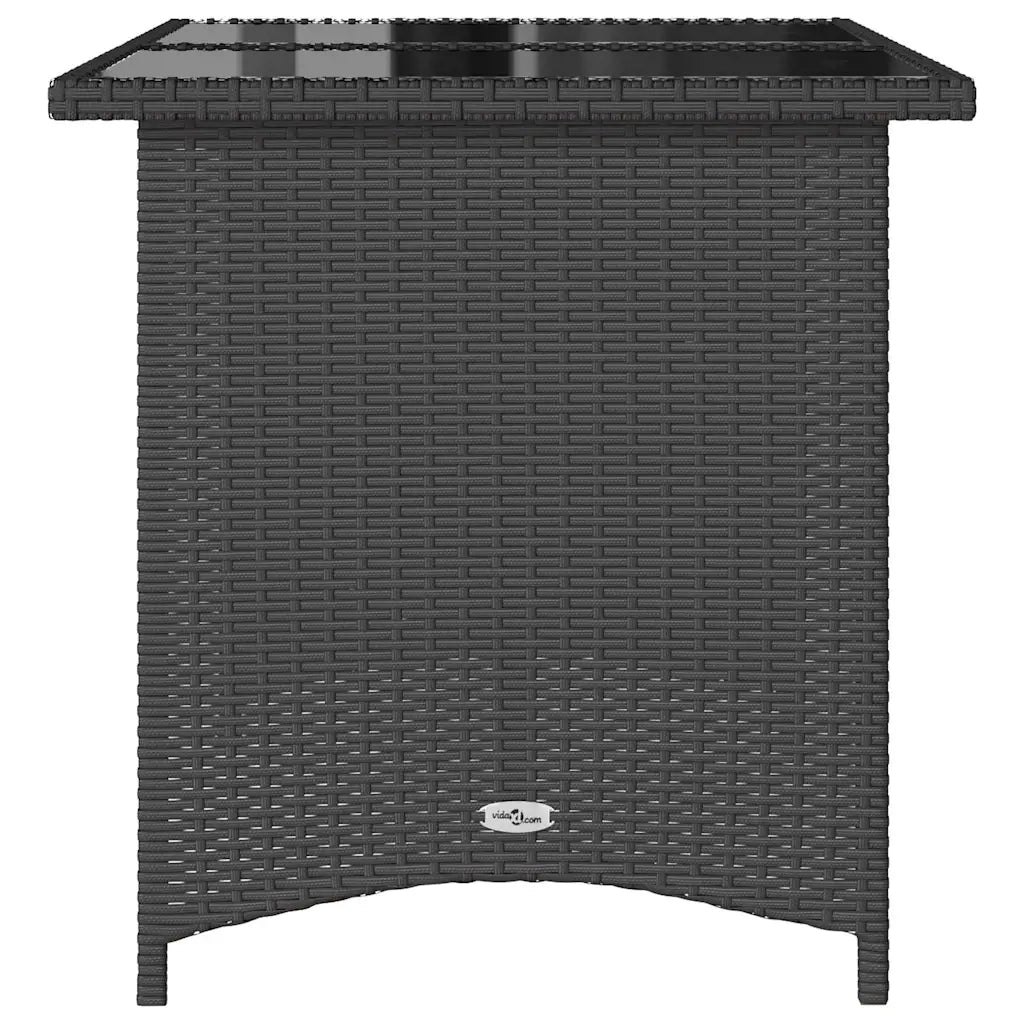 Tavolo da Giardino Piano in Vetro Nero 110x68x70 cm Polyrattan