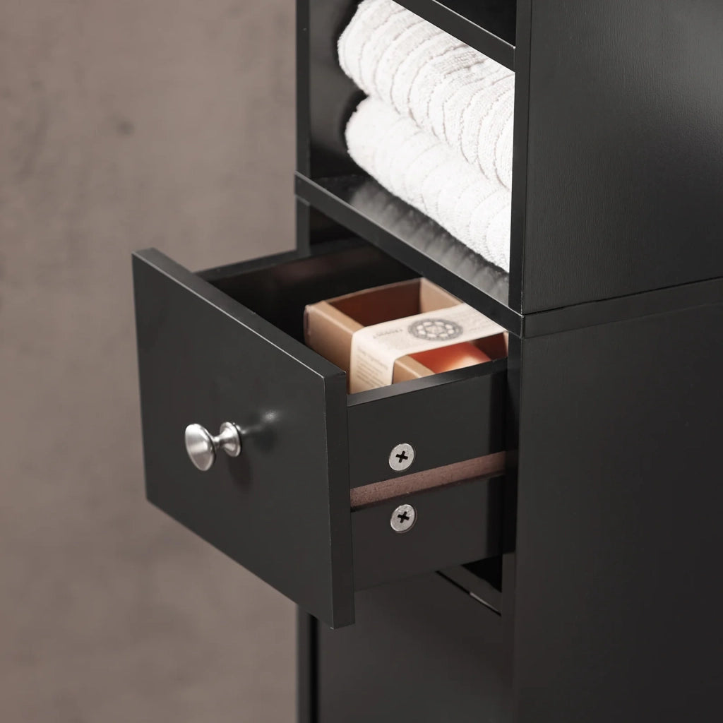 Armadio Colonna bagno, Mobile bagno alto con 2 Ante e 1 cassetto altezza: 180 cm Nero BZR34-SCH