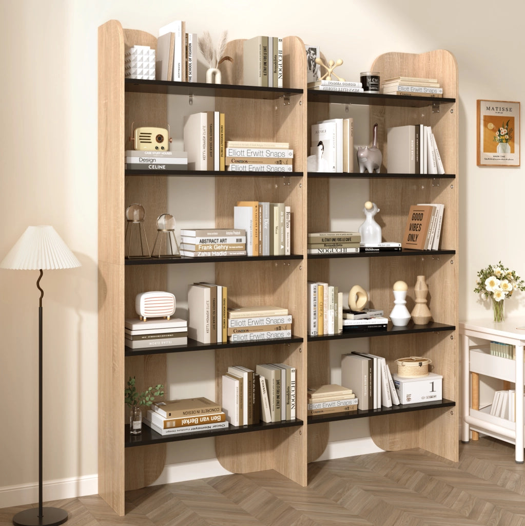 Libreria aperta a 5 ripiani 160x135x25 cm in pannello truciolare naturale e nero