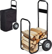 Carrello per legno a 2 ruote - 60 kg - trasporto legno - deposito legno - nero