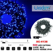 Trade Shop - Catena Luminosa 500 Luci Led Lucciole Luce Blu Cavo Verde Ip44 Xc-4138 -
