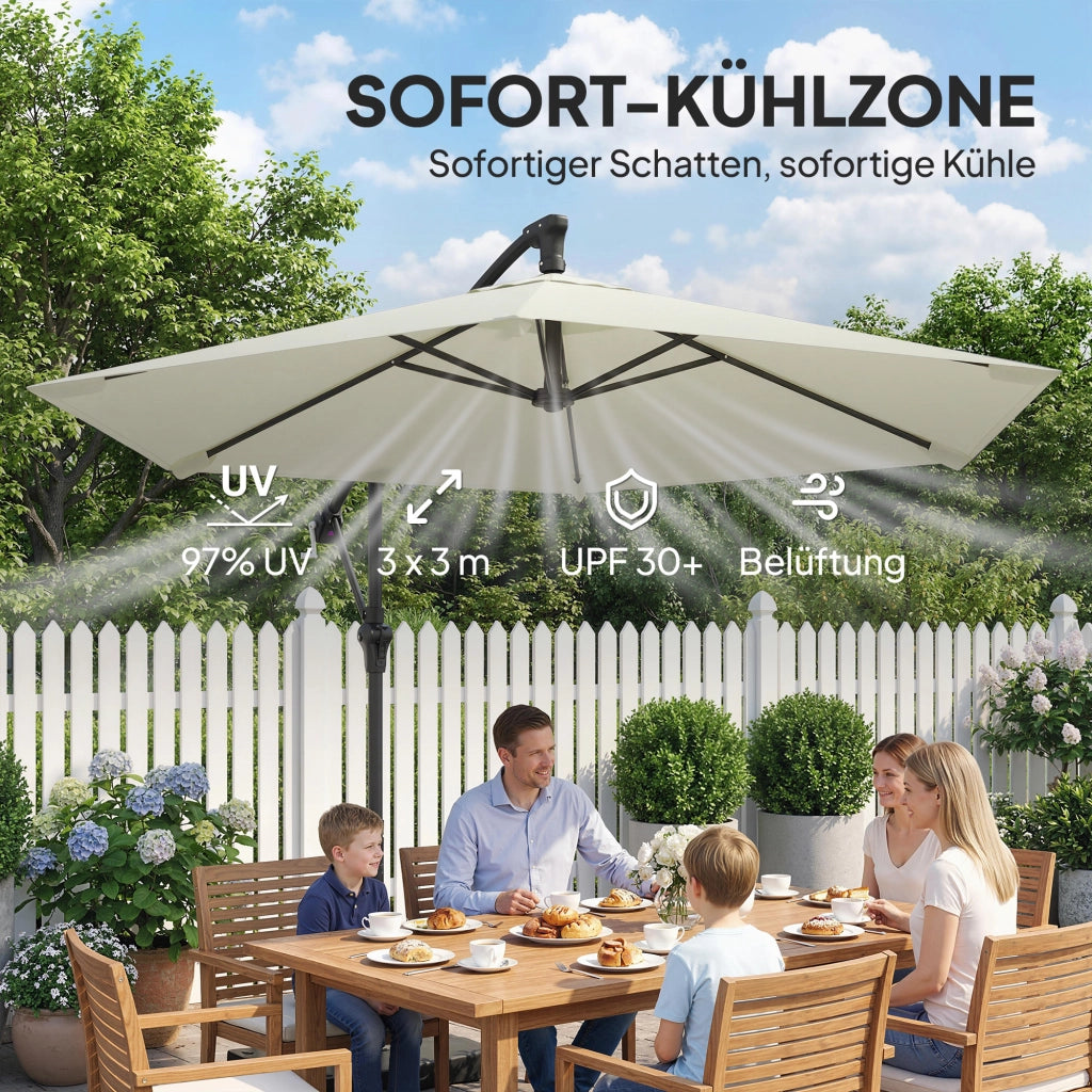 Ombrellone da giardino ?300 cm con meccanismo a manovella ¨C zephmum ¨C bianco crema