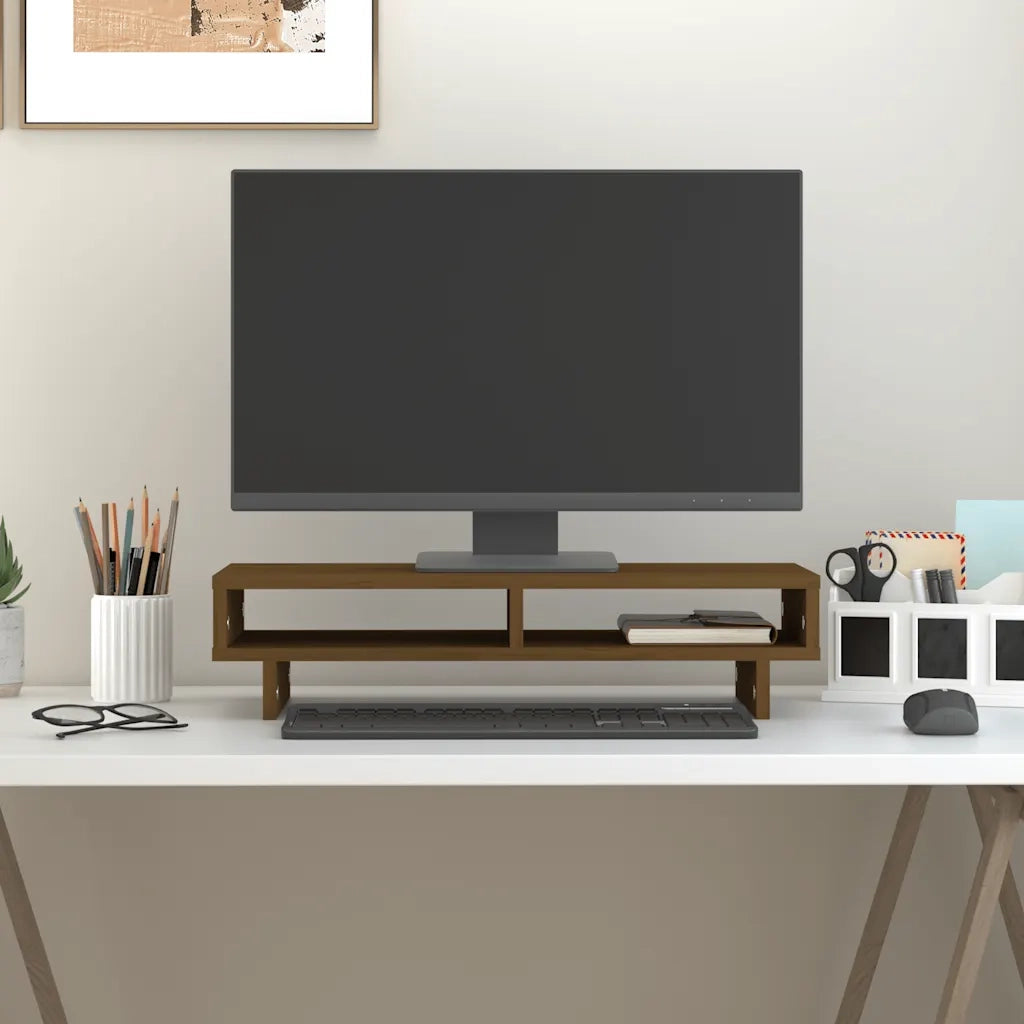 Supporto per Monitor ambra 60x27x14 cm Legno Massello di Pino 814002