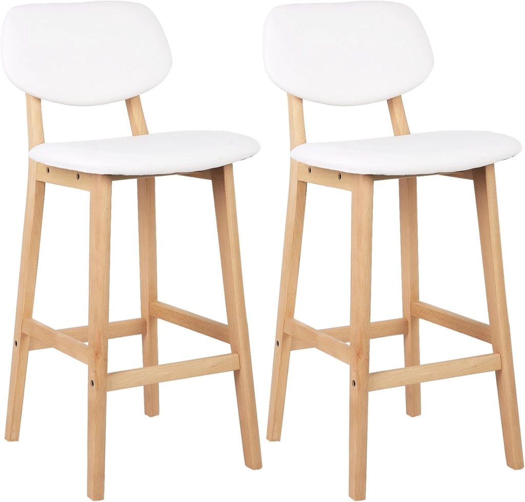 Sgabelli da Bar Sedia Alta Cucina con Schienale Poggiapiedi PU Gambe di Faggio Comodo Bianco 2 Pezzi BH51ws-2