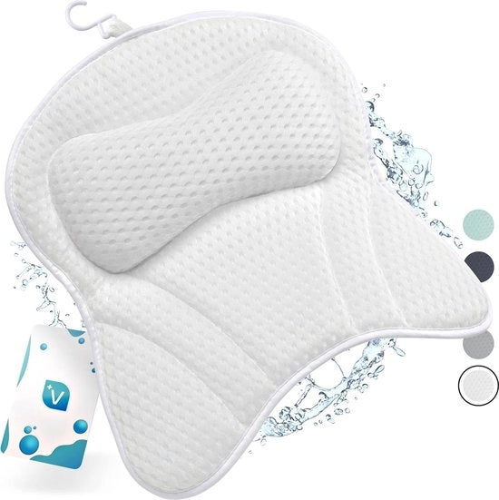 Cuscino da Bagno Luxe Bianco - Cuscino per il Collo con Zanzariere - Supporto per la Testa, il Collo e le Spalle per la Spa a Casa - Cuscino per il Collo da Bagno e Bagnocasa