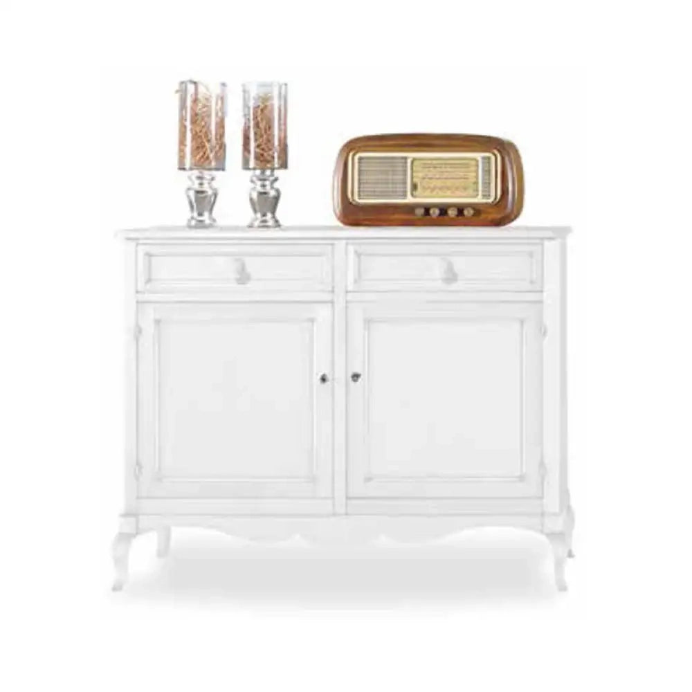 Credenza con 2 ante e 2 cassetti arte povera in legno massello e mdf con rifinitura in bianco 145x49x116 H