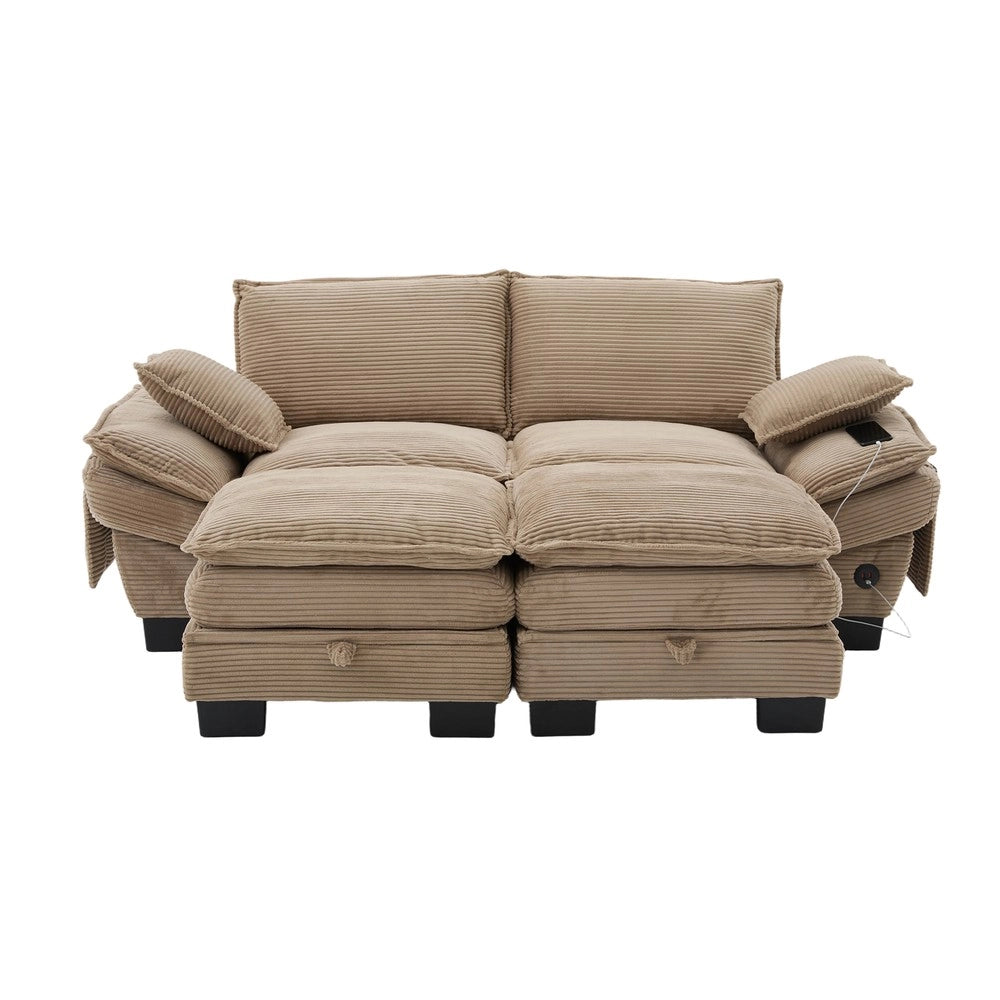 Divano 2 Posti con Poggiapiedi in Tessuto ¨C Xylo ¨C Beige/Khaki