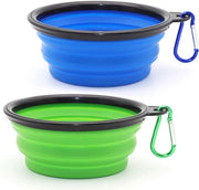 Set di 2 Porteoggetti Flessibili - Ciotole Leggere per Cibo e Bevande per Cani e Gatti - Con Grappe - Adatte per Campeggio e Escursioni (Blu + Verde)