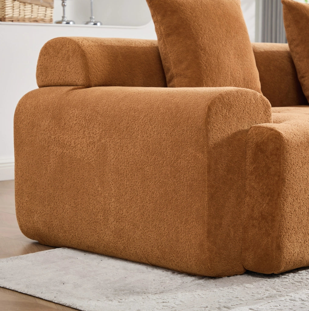 Divano modulare in tessuto a coste arancione con memory foam; 4 moduli HOMVRA