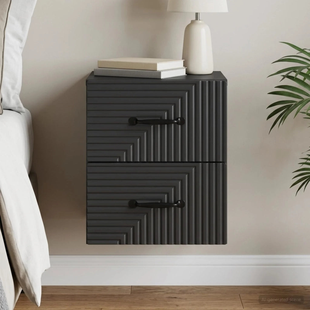 Mobiletto da notte a muro con cassetto Nero 34,5 x 33 x 40 cm 898637