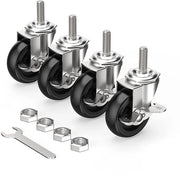 Pneumatici 75 mm (3 pollici) con freni pneumatici per mobili, M12 x 1,75 x 30 mm (diametro 12 mm, lunghezza 30 mm) pneumatici pesanti set di 4 pneumatici in gomma neri per mobili