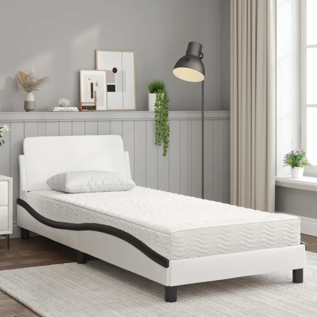 Letto con Materasso Bianco e Nero 90x190 cm in Similpelle