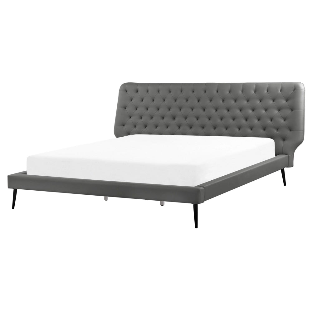 Letto rivestimento in ecopelle grigia 160 x 200 cm Testiera capitonné dal design moderno