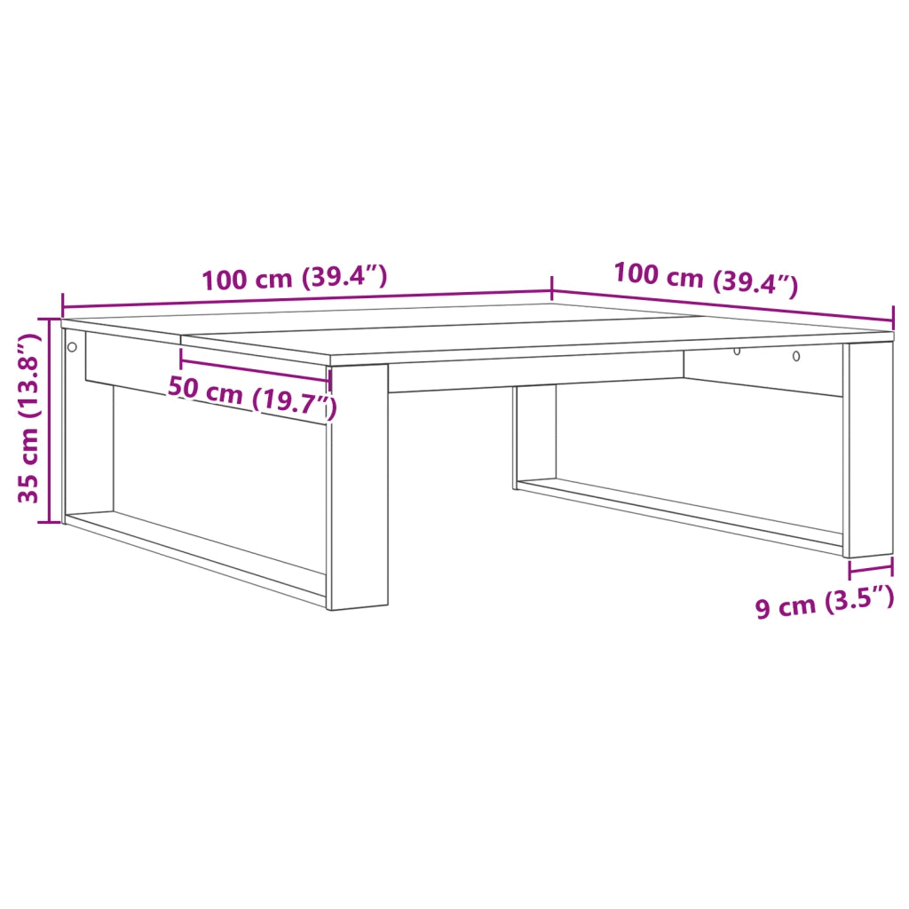 Tavolino da caffÃ¨  Nero Rovere 100x100x35 cm in legno ingegnerizzato