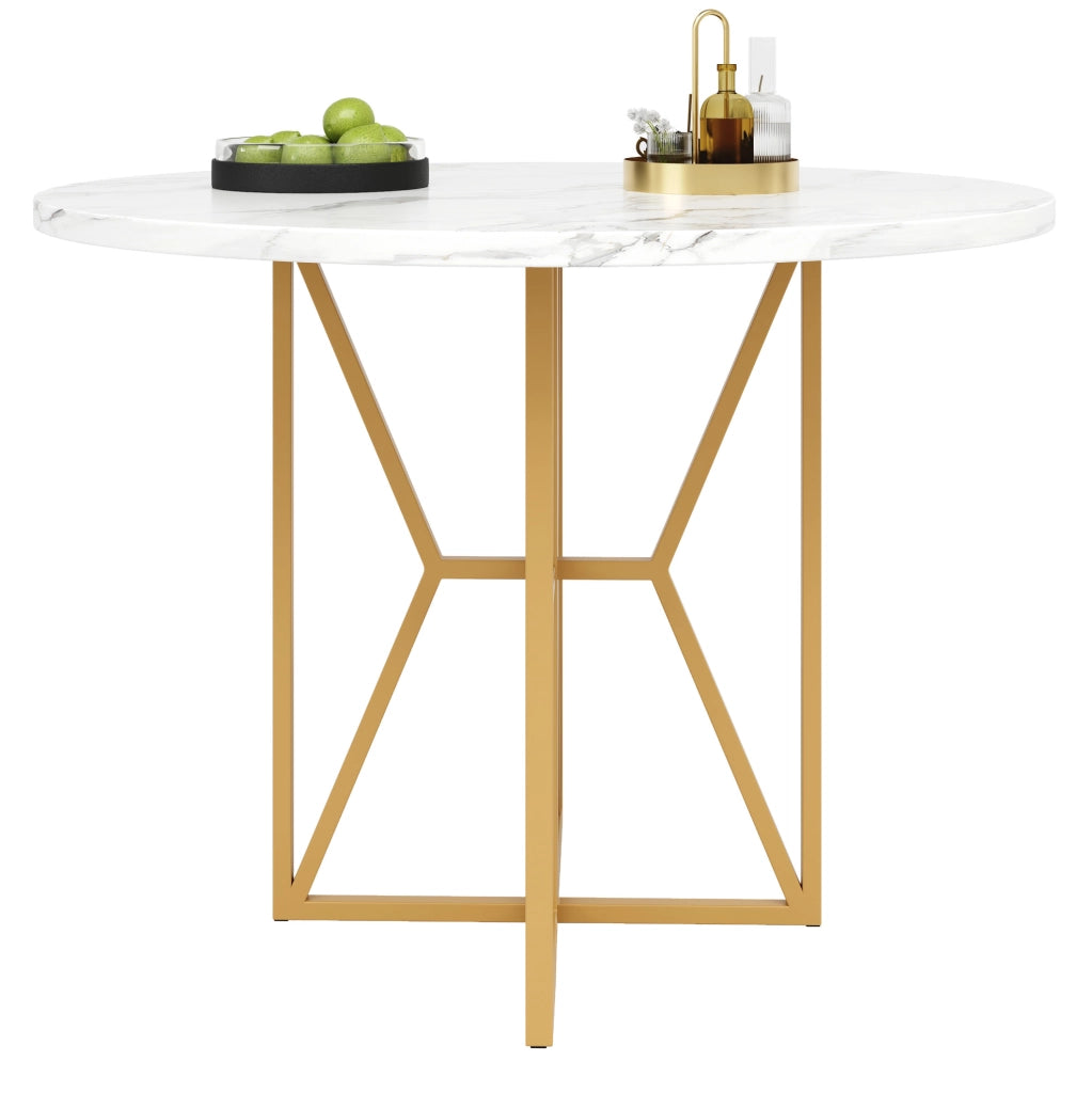 Tavolo da pranzo rotondo 80x80x76 cm in MDF e metallo; oro