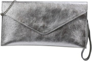 Borsa in pelle reale, borsa a spalla, piccola borsa, borsa da sera in suède o metallic 31,5x16,5cm Palma G299 (argento)