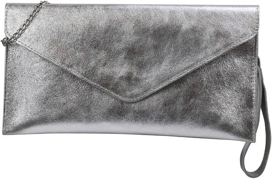 Borsa in pelle reale, borsa a spalla, piccola borsa, borsa da sera in suède o metallic 31,5x16,5cm Palma G299 (argento)