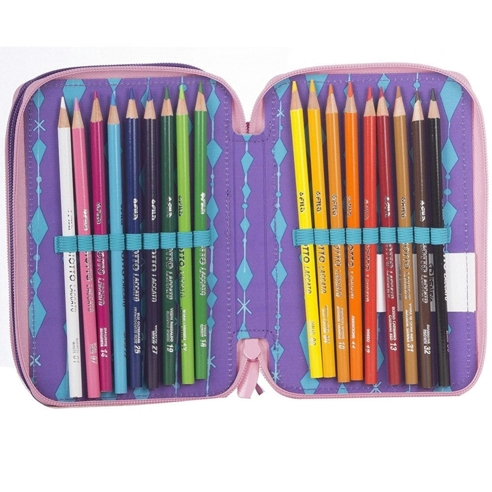 Trade Shop - Astuccio Completo 3 Zip Frozen Elsa Anna Accessoriato Bambine Scuola -